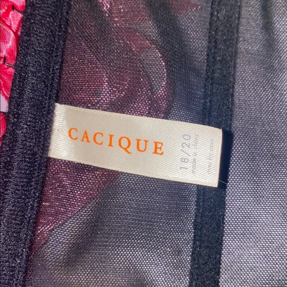 Cacique Black Lace Corset Bustier Strapless Pink Ribbon Plus Size 18/20 Coquette